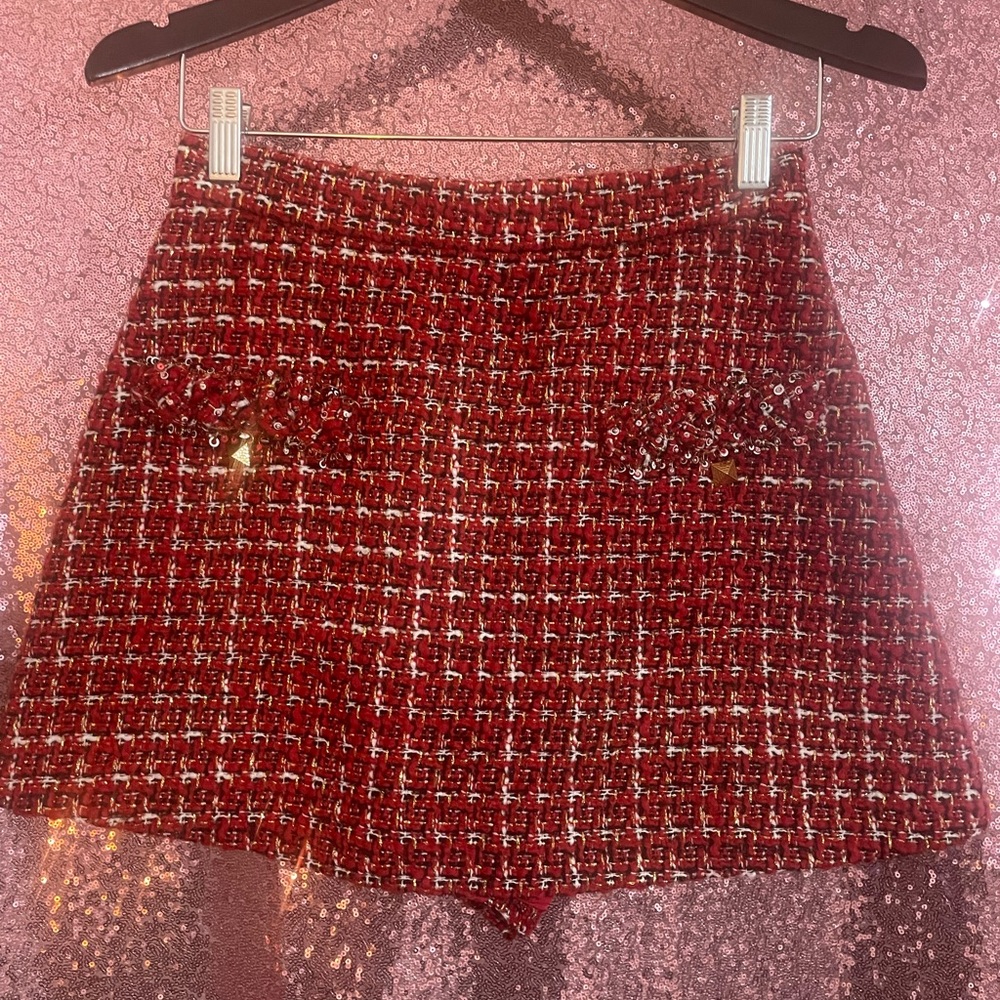 Valentino Red Mini Skort with gold ornaments
